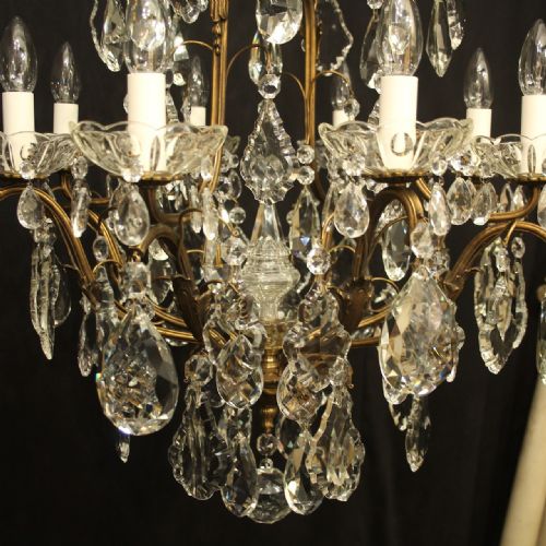 FRENCH GILDED BRONZE 9 LIGHT ANTIQUE CRYSTAL CHANDELIER - ADDITIONAL PHOTO 2