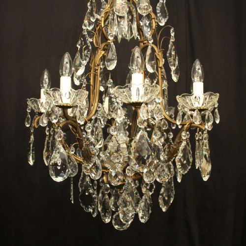 FRENCH GILDED BRONZE 9 LIGHT ANTIQUE CRYSTAL CHANDELIER - ADDITIONAL PHOTO 3
