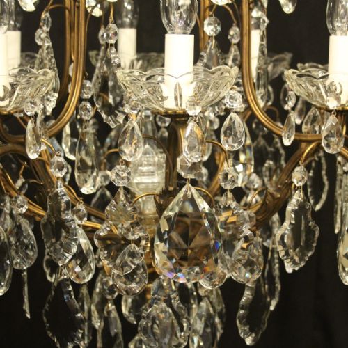 FRENCH GILDED BRONZE 9 LIGHT ANTIQUE CRYSTAL CHANDELIER - ADDITIONAL PHOTO 4