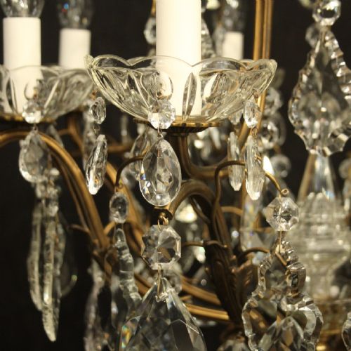 FRENCH GILDED BRONZE 9 LIGHT ANTIQUE CRYSTAL CHANDELIER - ADDITIONAL PHOTO 6