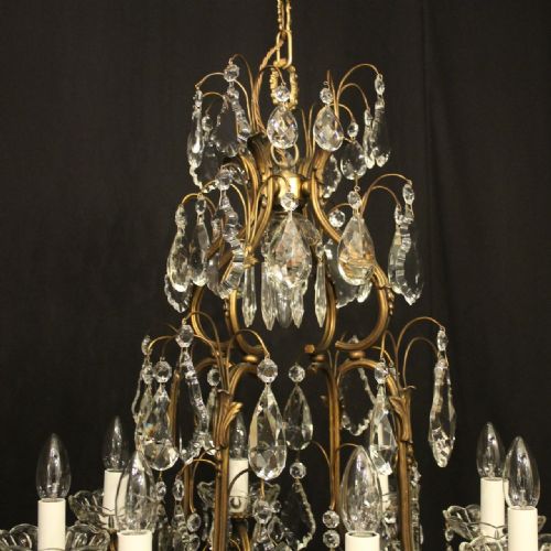 FRENCH GILDED BRONZE 9 LIGHT ANTIQUE CRYSTAL CHANDELIER - ADDITIONAL PHOTO 8