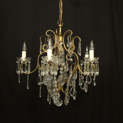 french gilded 6 light antique crystal chandelier - CATEGORY: ANTIQUE LIGHTING - DATED 1920