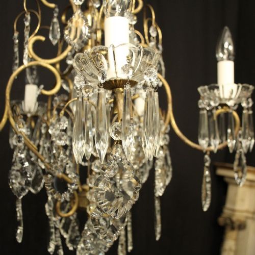 FRENCH GILDED 6 LIGHT ANTIQUE CRYSTAL CHANDELIER - ADDITIONAL PHOTO 1