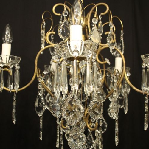 FRENCH GILDED 6 LIGHT ANTIQUE CRYSTAL CHANDELIER - ADDITIONAL PHOTO 2