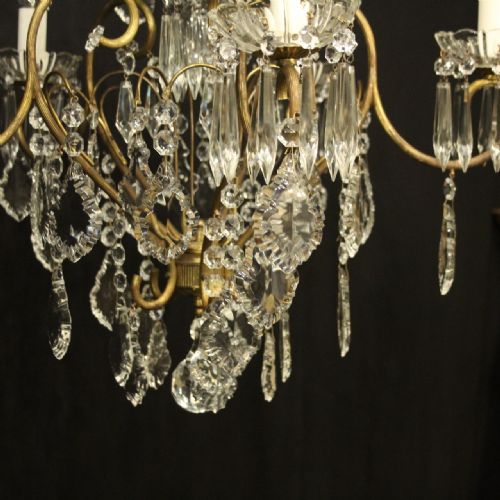 FRENCH GILDED 6 LIGHT ANTIQUE CRYSTAL CHANDELIER - ADDITIONAL PHOTO 3