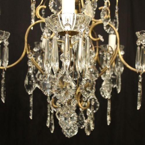 FRENCH GILDED 6 LIGHT ANTIQUE CRYSTAL CHANDELIER - ADDITIONAL PHOTO 4