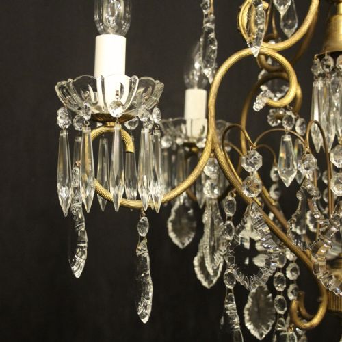 FRENCH GILDED 6 LIGHT ANTIQUE CRYSTAL CHANDELIER - ADDITIONAL PHOTO 5
