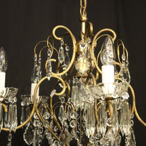 FRENCH GILDED 6 LIGHT ANTIQUE CRYSTAL CHANDELIER - ADDITIONAL PHOTO 6