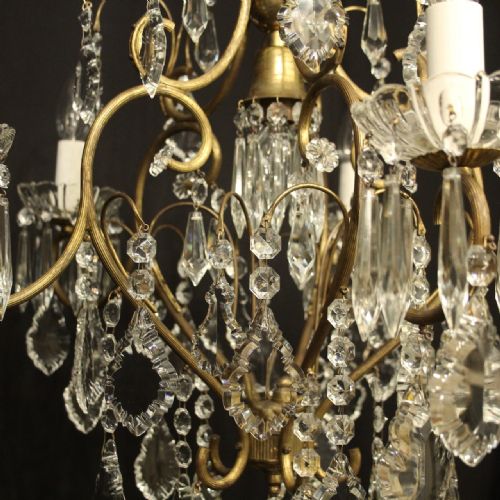 FRENCH GILDED 6 LIGHT ANTIQUE CRYSTAL CHANDELIER - ADDITIONAL PHOTO 7