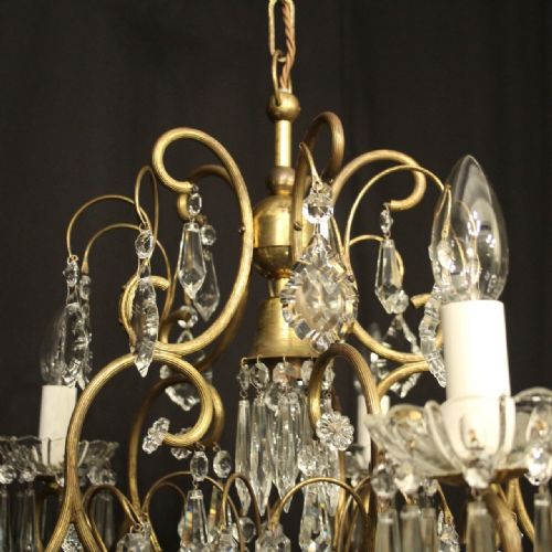 FRENCH GILDED 6 LIGHT ANTIQUE CRYSTAL CHANDELIER - ADDITIONAL PHOTO 8
