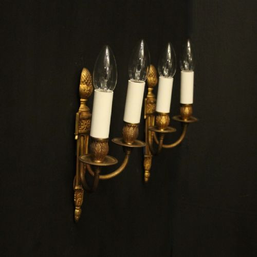 FRENCH PAIR OF GILDED BRONZE ANTIQUE WALL LIGHTS - ADDITIONAL PHOTO 9