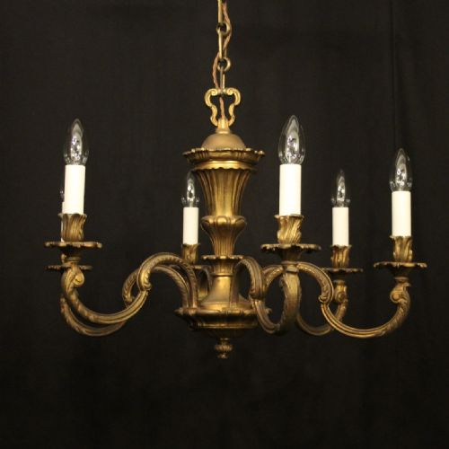 french gilded bronze 6 light antique chandelier - CATEGORY: ANTIQUE LIGHTING - DATED 1920