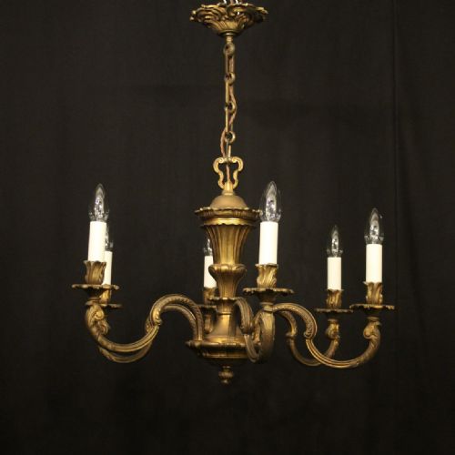 FRENCH GILDED BRONZE 6 LIGHT ANTIQUE CHANDELIER - ADDITIONAL PHOTO 1