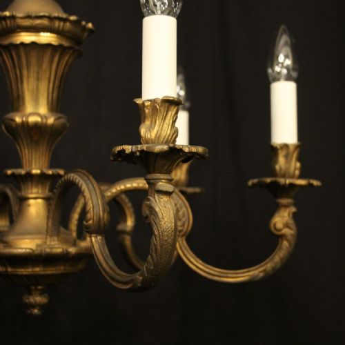 FRENCH GILDED BRONZE 6 LIGHT ANTIQUE CHANDELIER - ADDITIONAL PHOTO 2