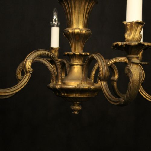 FRENCH GILDED BRONZE 6 LIGHT ANTIQUE CHANDELIER - ADDITIONAL PHOTO 3