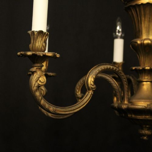 FRENCH GILDED BRONZE 6 LIGHT ANTIQUE CHANDELIER - ADDITIONAL PHOTO 5