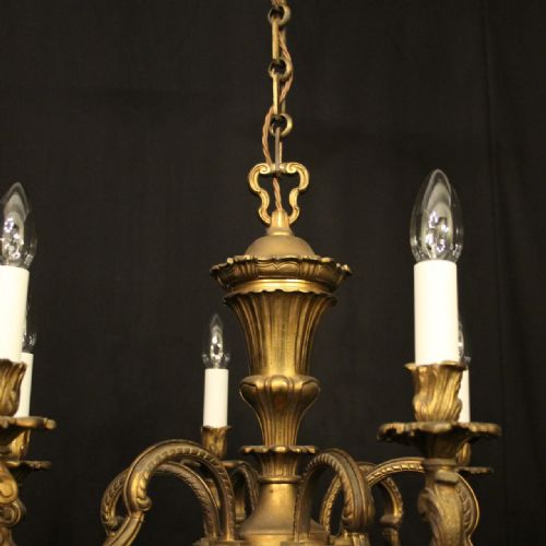 FRENCH GILDED BRONZE 6 LIGHT ANTIQUE CHANDELIER - ADDITIONAL PHOTO 7
