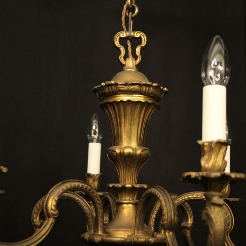 FRENCH GILDED BRONZE 6 LIGHT ANTIQUE CHANDELIER - ADDITIONAL PHOTO 8
