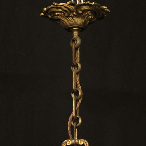 FRENCH GILDED BRONZE 6 LIGHT ANTIQUE CHANDELIER - ADDITIONAL PHOTO 9