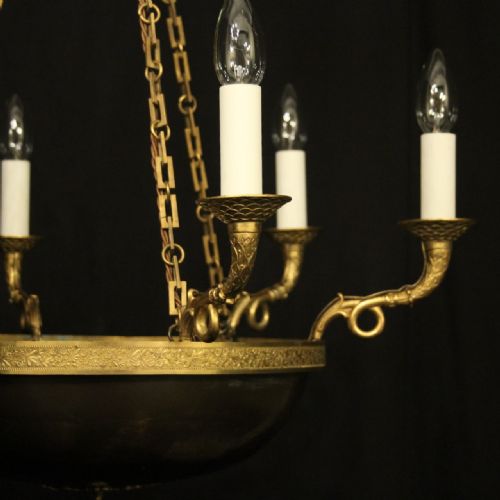 FRENCH BRONZE EMPIRE ANTIQUE CHANDELIER - ADDITIONAL PHOTO 1