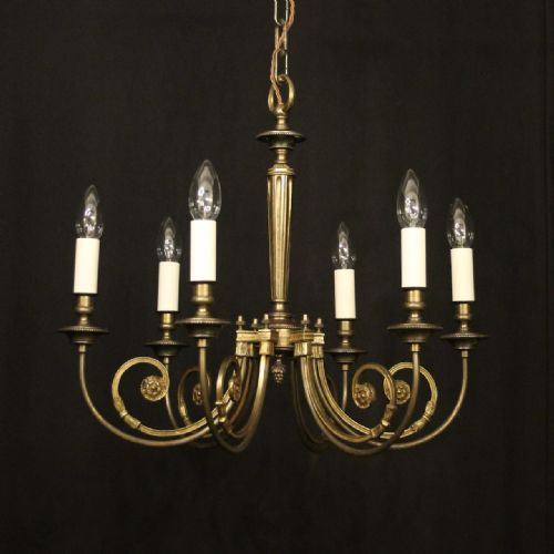 french oxidised brass 6 light antique chandelier - CATEGORY: ANTIQUE LIGHTING - DATED 1930