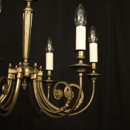 FRENCH OXIDISED BRASS 6 LIGHT ANTIQUE CHANDELIER - ADDITIONAL PHOTO 1