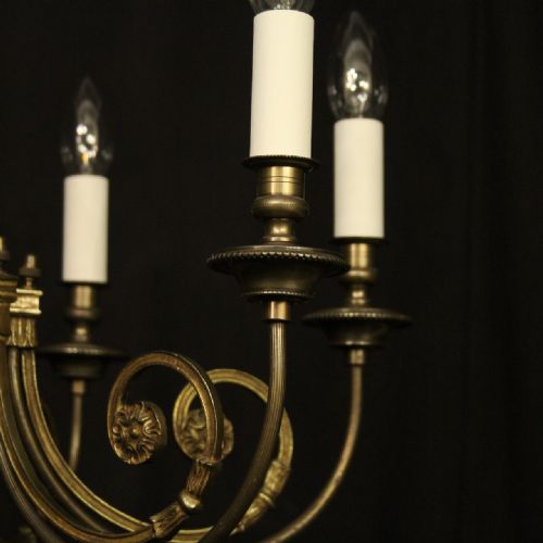 FRENCH OXIDISED BRASS 6 LIGHT ANTIQUE CHANDELIER - ADDITIONAL PHOTO 2