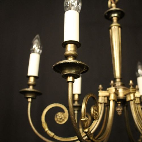 FRENCH OXIDISED BRASS 6 LIGHT ANTIQUE CHANDELIER - ADDITIONAL PHOTO 3