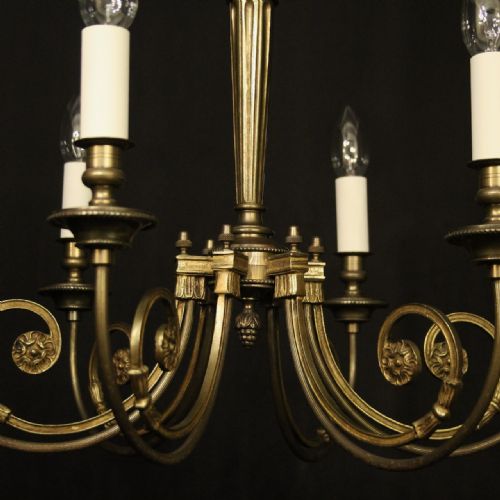 FRENCH OXIDISED BRASS 6 LIGHT ANTIQUE CHANDELIER - ADDITIONAL PHOTO 4