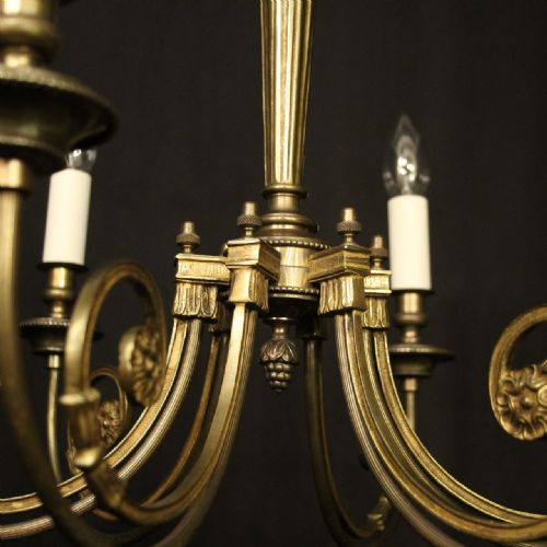 FRENCH OXIDISED BRASS 6 LIGHT ANTIQUE CHANDELIER - ADDITIONAL PHOTO 5