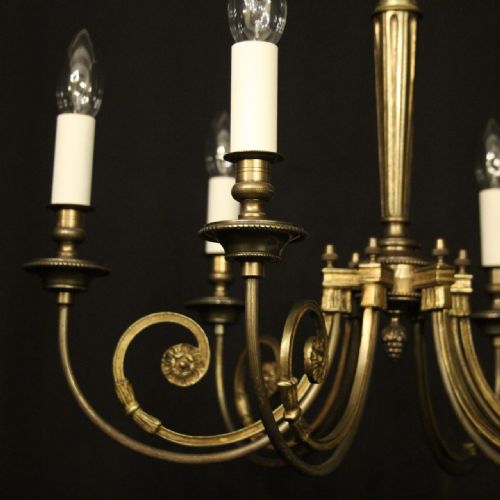 FRENCH OXIDISED BRASS 6 LIGHT ANTIQUE CHANDELIER - ADDITIONAL PHOTO 6