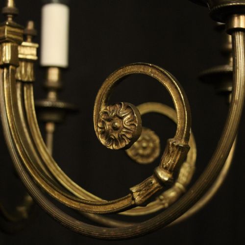 FRENCH OXIDISED BRASS 6 LIGHT ANTIQUE CHANDELIER - ADDITIONAL PHOTO 7