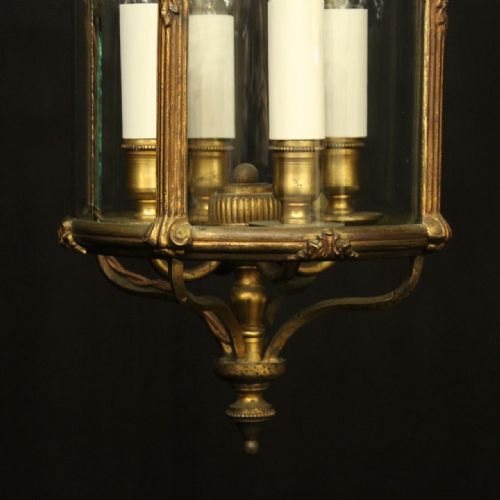 FRENCH GILDED BRASS FOUR LIGHT ANTIQUE LANTERN - ADDITIONAL PHOTO 5