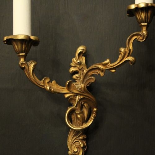 FRENCH PAIR OF GILDED BRONZE ANTIQUE WALL LIGHTS - ADDITIONAL PHOTO 2