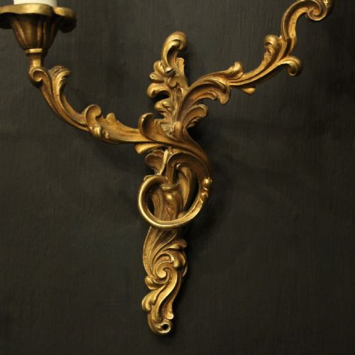 FRENCH PAIR OF GILDED BRONZE ANTIQUE WALL LIGHTS - ADDITIONAL PHOTO 6