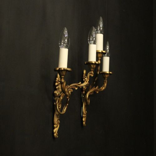 FRENCH PAIR OF GILDED BRONZE ANTIQUE WALL LIGHTS - ADDITIONAL PHOTO 9