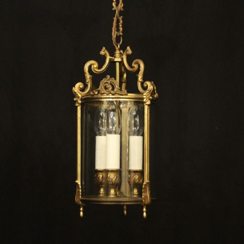 french gilded bronze triple light hall lantern - CATEGORY: ANTIQUE LIGHTING - DATED 1930