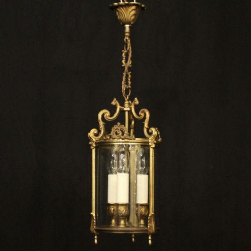FRENCH GILDED BRONZE TRIPLE LIGHT HALL LANTERN - ADDITIONAL PHOTO 1