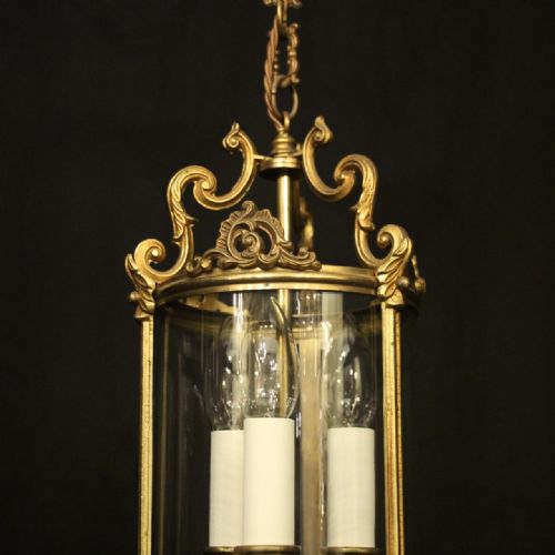 FRENCH GILDED BRONZE TRIPLE LIGHT HALL LANTERN - ADDITIONAL PHOTO 2