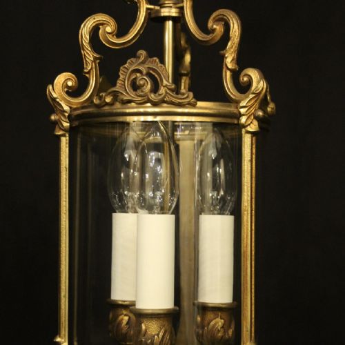 FRENCH GILDED BRONZE TRIPLE LIGHT HALL LANTERN - ADDITIONAL PHOTO 3