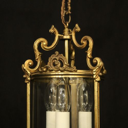 FRENCH GILDED BRONZE TRIPLE LIGHT HALL LANTERN - ADDITIONAL PHOTO 4