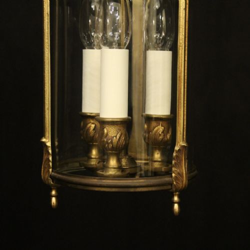 FRENCH GILDED BRONZE TRIPLE LIGHT HALL LANTERN - ADDITIONAL PHOTO 5