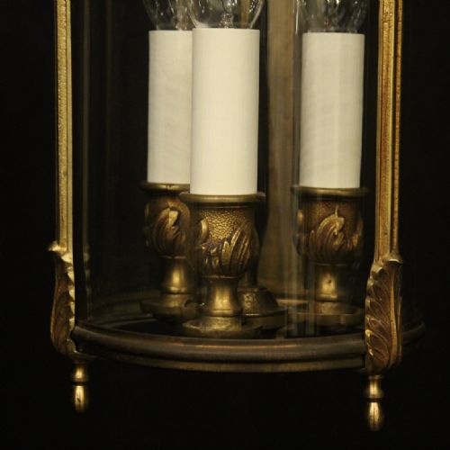 FRENCH GILDED BRONZE TRIPLE LIGHT HALL LANTERN - ADDITIONAL PHOTO 6