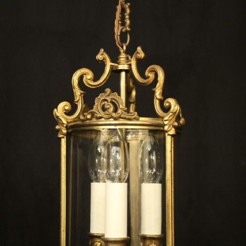 FRENCH GILDED BRONZE TRIPLE LIGHT HALL LANTERN - ADDITIONAL PHOTO 7