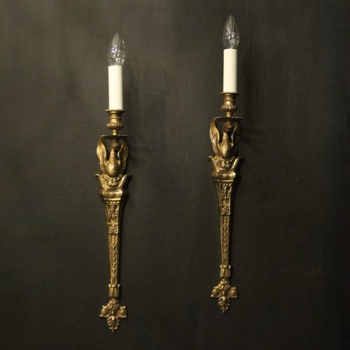 french pair of empire gilded bronze antique wall lights - CATEGORY: ANTIQUE LIGHTING - DATED 1910