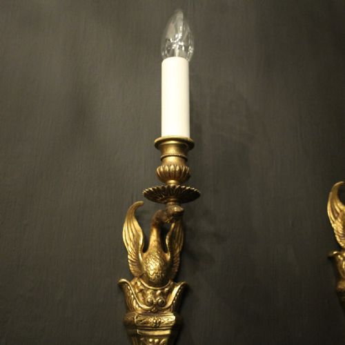 FRENCH PAIR OF EMPIRE GILDED BRONZE ANTIQUE WALL LIGHTS - ADDITIONAL PHOTO 3