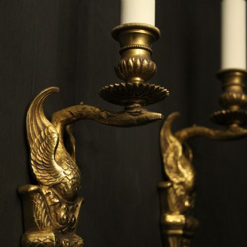 FRENCH PAIR OF EMPIRE GILDED BRONZE ANTIQUE WALL LIGHTS - ADDITIONAL PHOTO 4