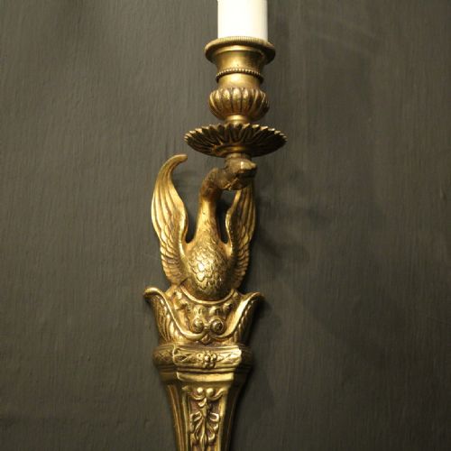 FRENCH PAIR OF EMPIRE GILDED BRONZE ANTIQUE WALL LIGHTS - ADDITIONAL PHOTO 5