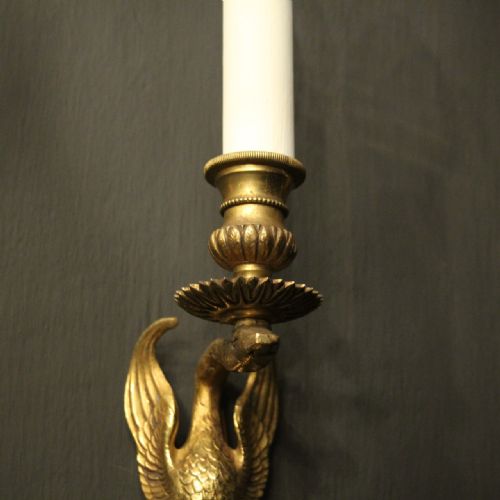 FRENCH PAIR OF EMPIRE GILDED BRONZE ANTIQUE WALL LIGHTS - ADDITIONAL PHOTO 6