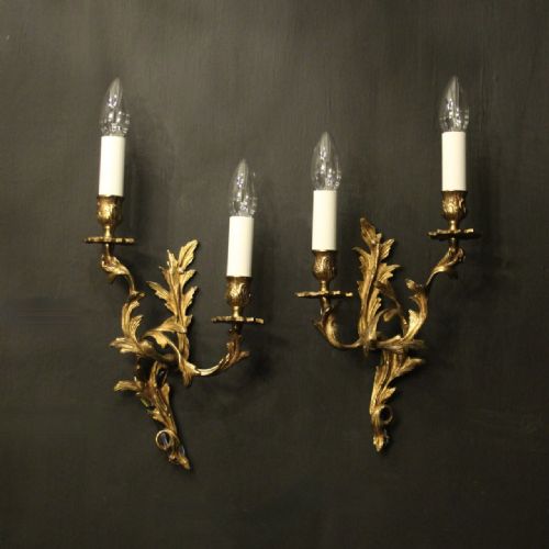 french pair of gilded twin arm antique wall lights - CATEGORY: ANTIQUE LIGHTING - DATED 1920